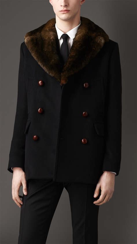 burberry esque vintage coat men fur hoddie